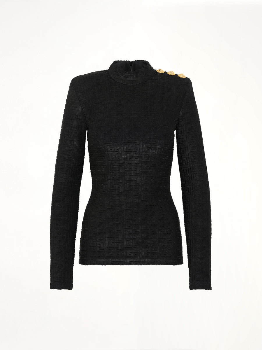 LS Bouclette Monogram Top in Black
