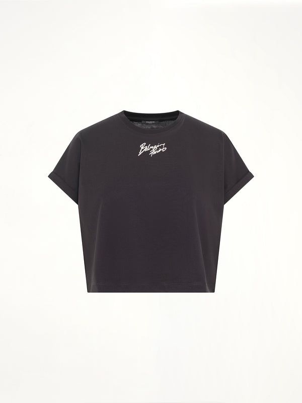 블랙 SS Balmain Paris 크롭 티셔츠