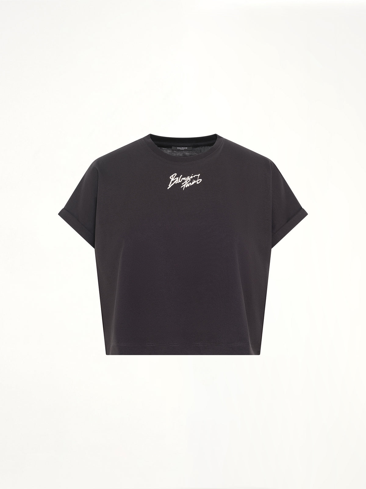 ブラックのSSバルマンパリクロップドTシャツ