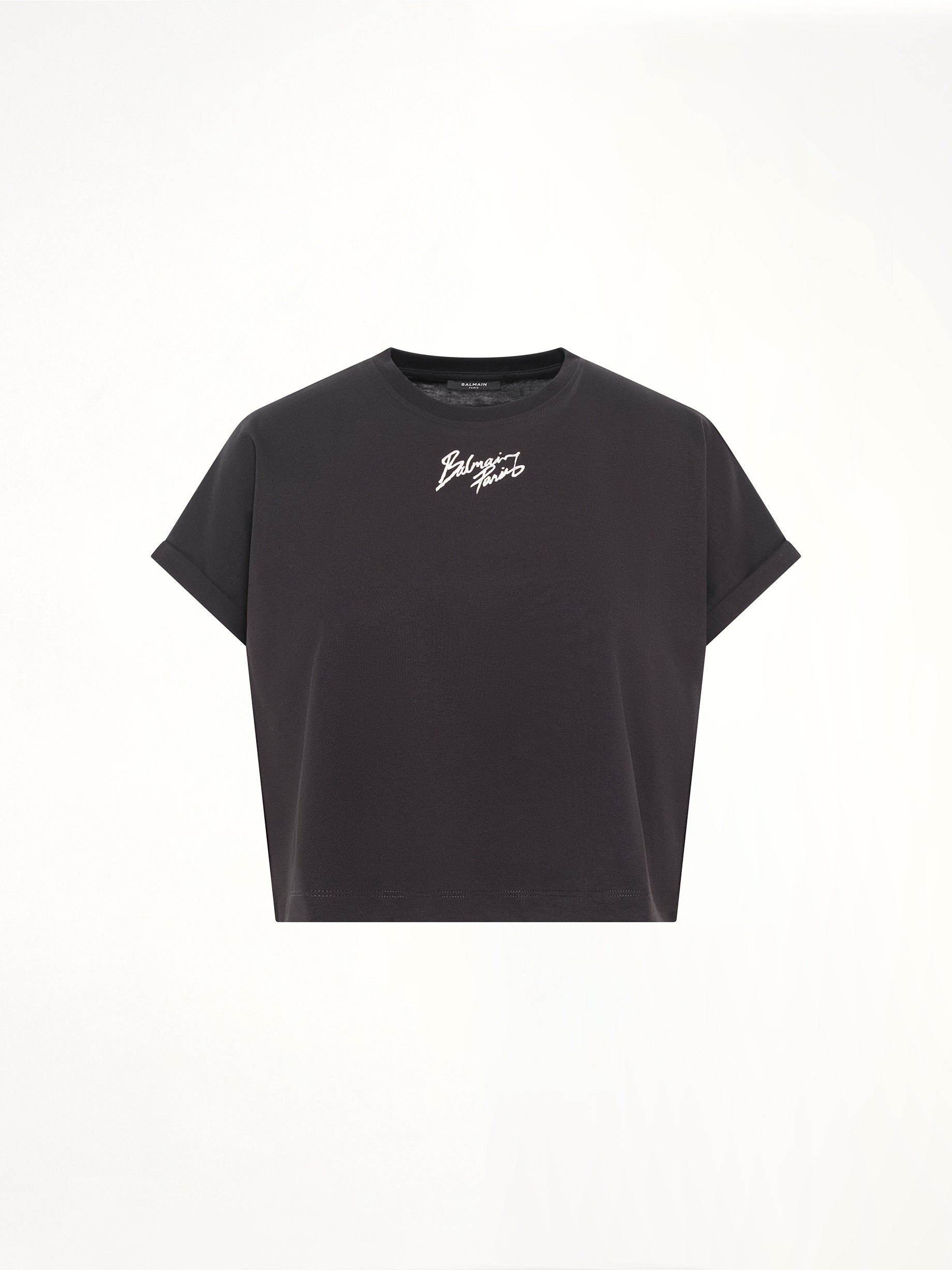 ブラックのSSバルマンパリクロップドTシャツ