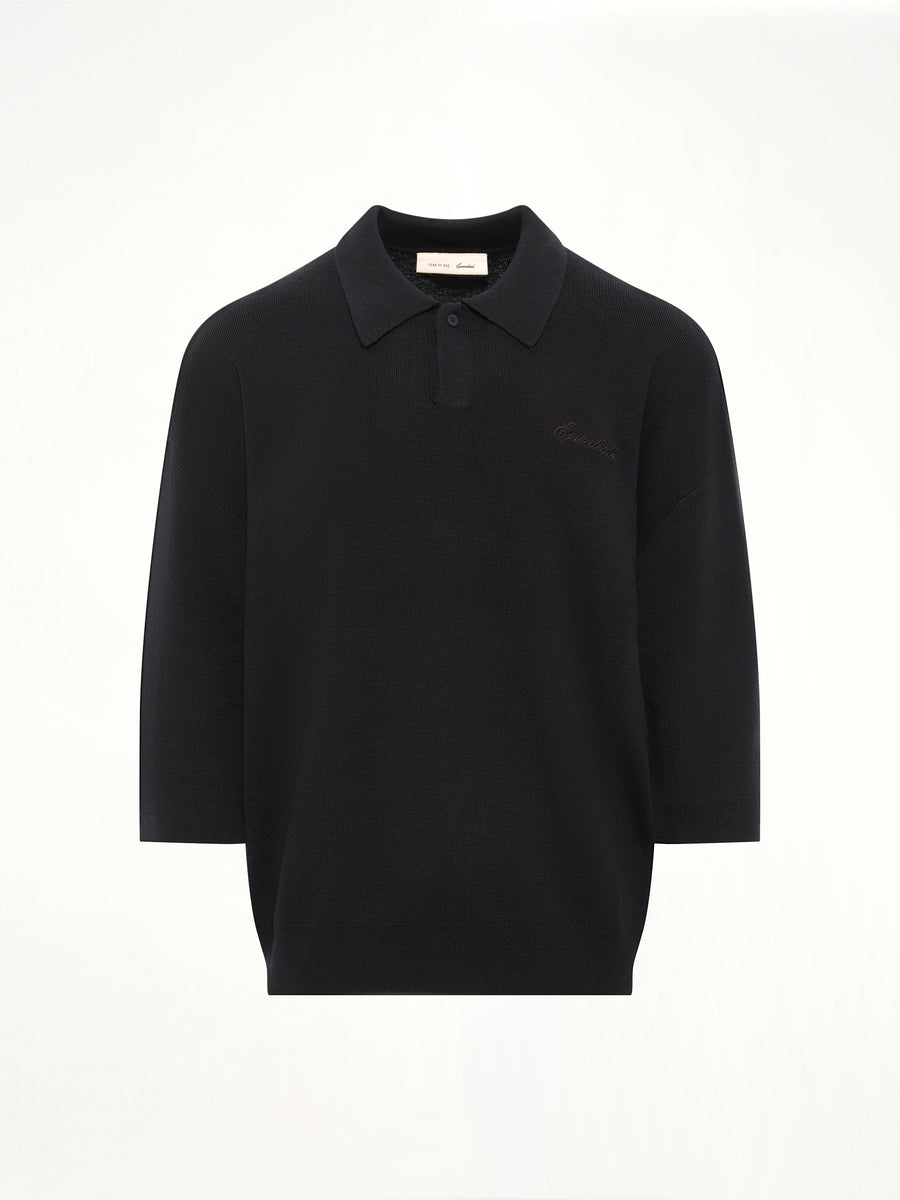 Signature 3/4 Sleeve 90's Knit Polo in Vintage Black