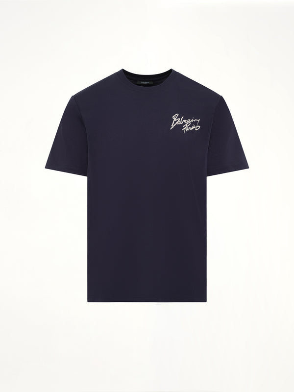 블루 스몰 Balmain Paris 브러시 티셔츠 레귤러 핏