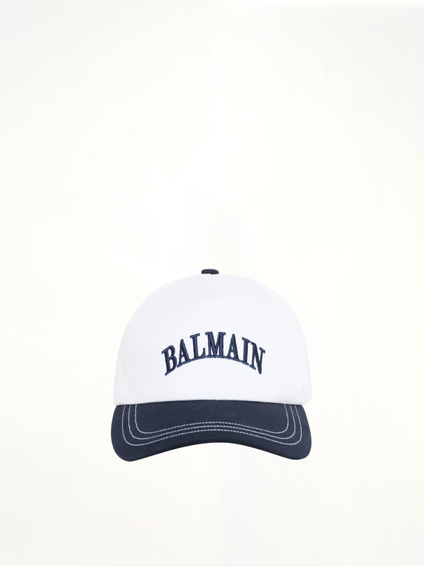 화이트 Balmain 자수 바이컬러 코튼 캡