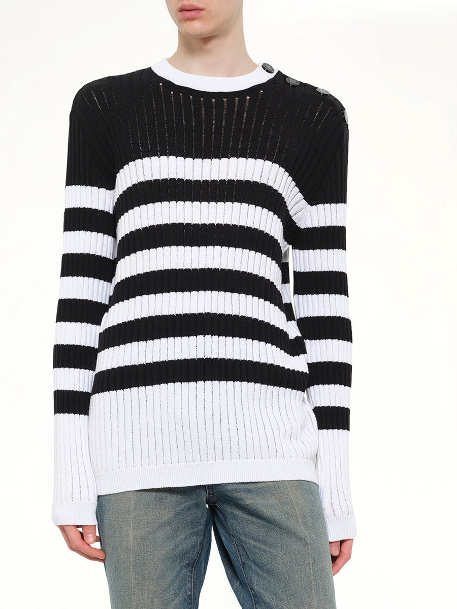 BTN Mariniere Ribbed Cotton Knit Sweater in Black/White