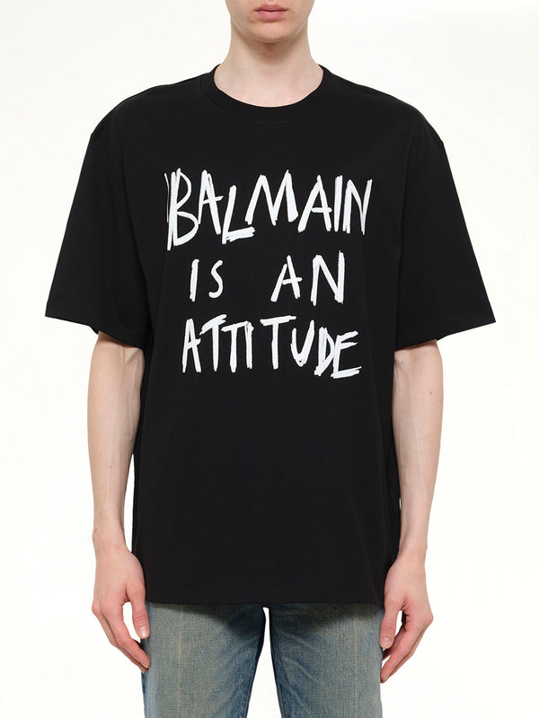 블랙/화이트 Balmain 애티튜드 티셔츠 벌키 핏