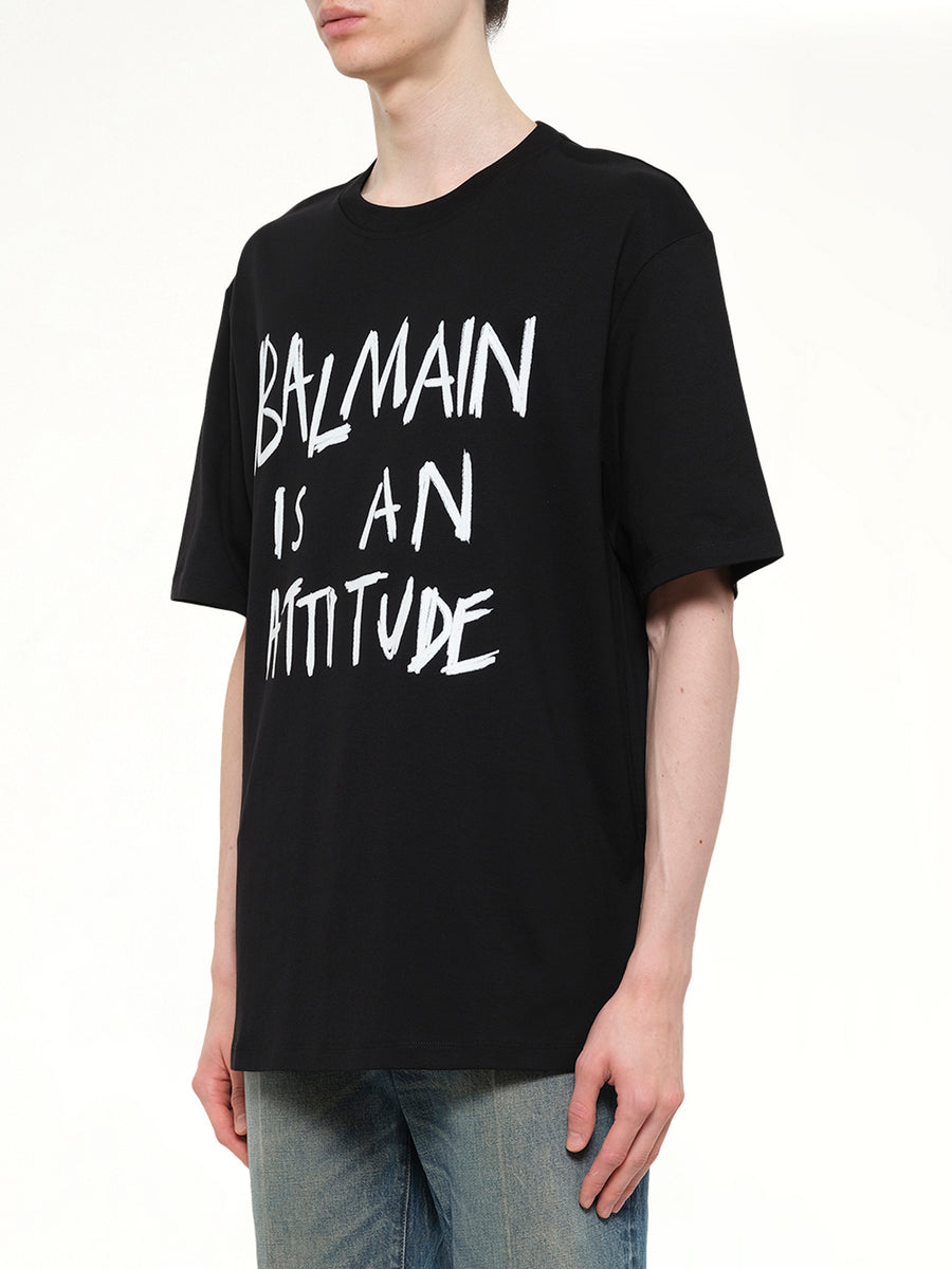 Balmain Attitude T-Shirt Bulky Fit in Black/White
