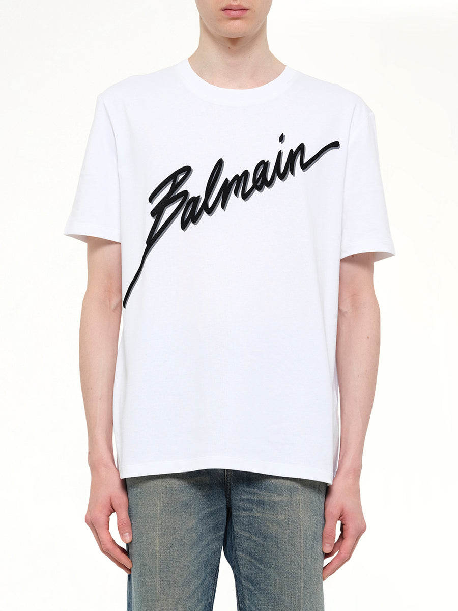 Balmain Letter Flock T-Shirt Reg Fit in White