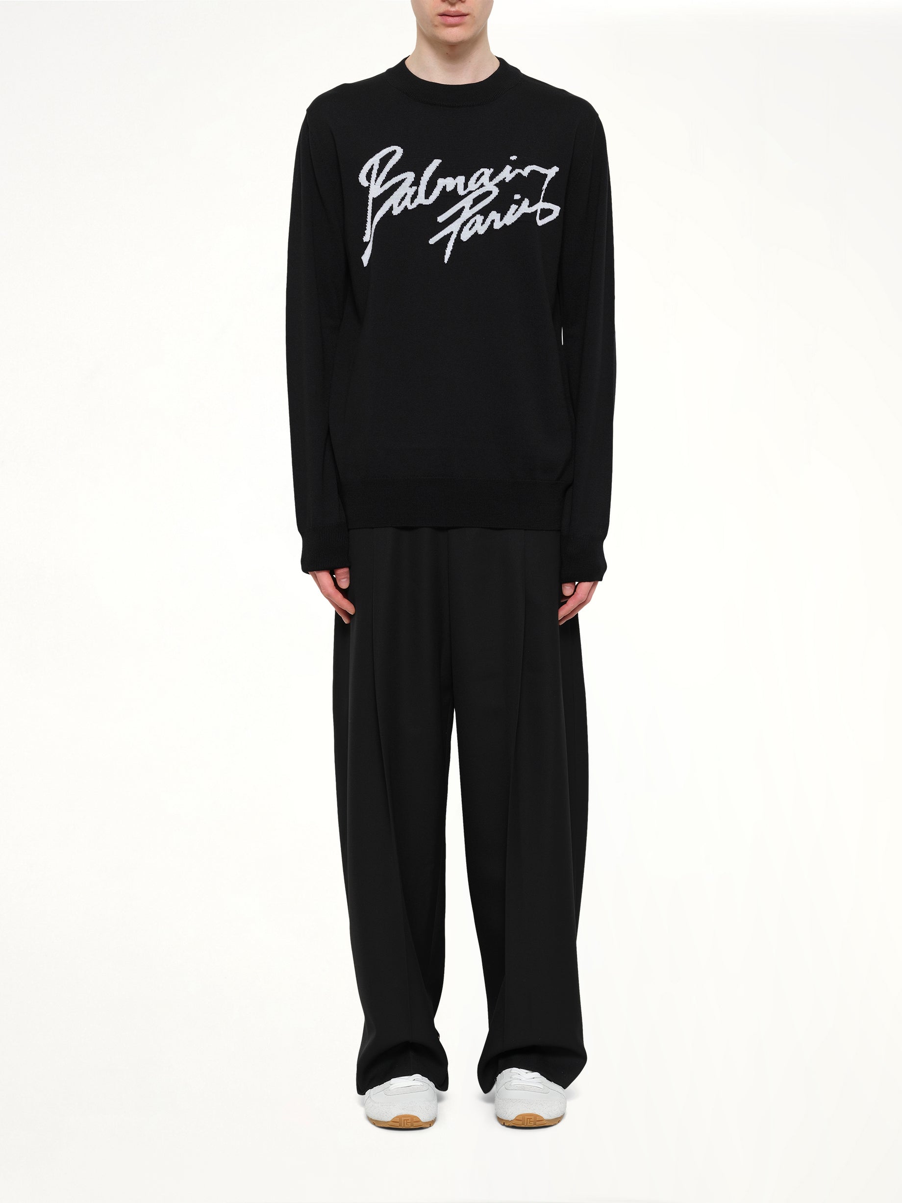 블랙/화이트 Balmain Paris 메리노 울 스웨터
