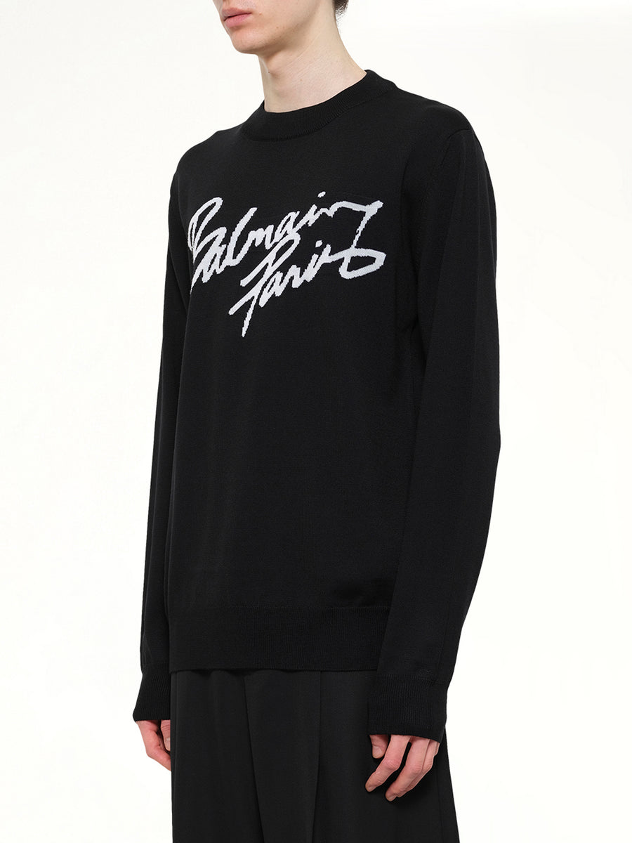 Balmain Paris Merino Wool Sweater in Black/White