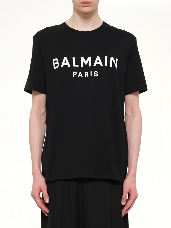 블랙/화이트 Balmain 프린트 티셔츠 레귤러 핏