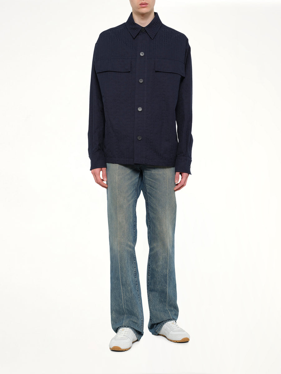 Monogram Cotton Overshirt W/Pockets in Navy