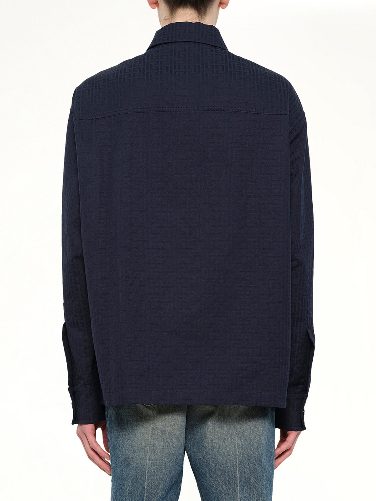 Monogram Cotton Overshirt W/Pockets in Navy