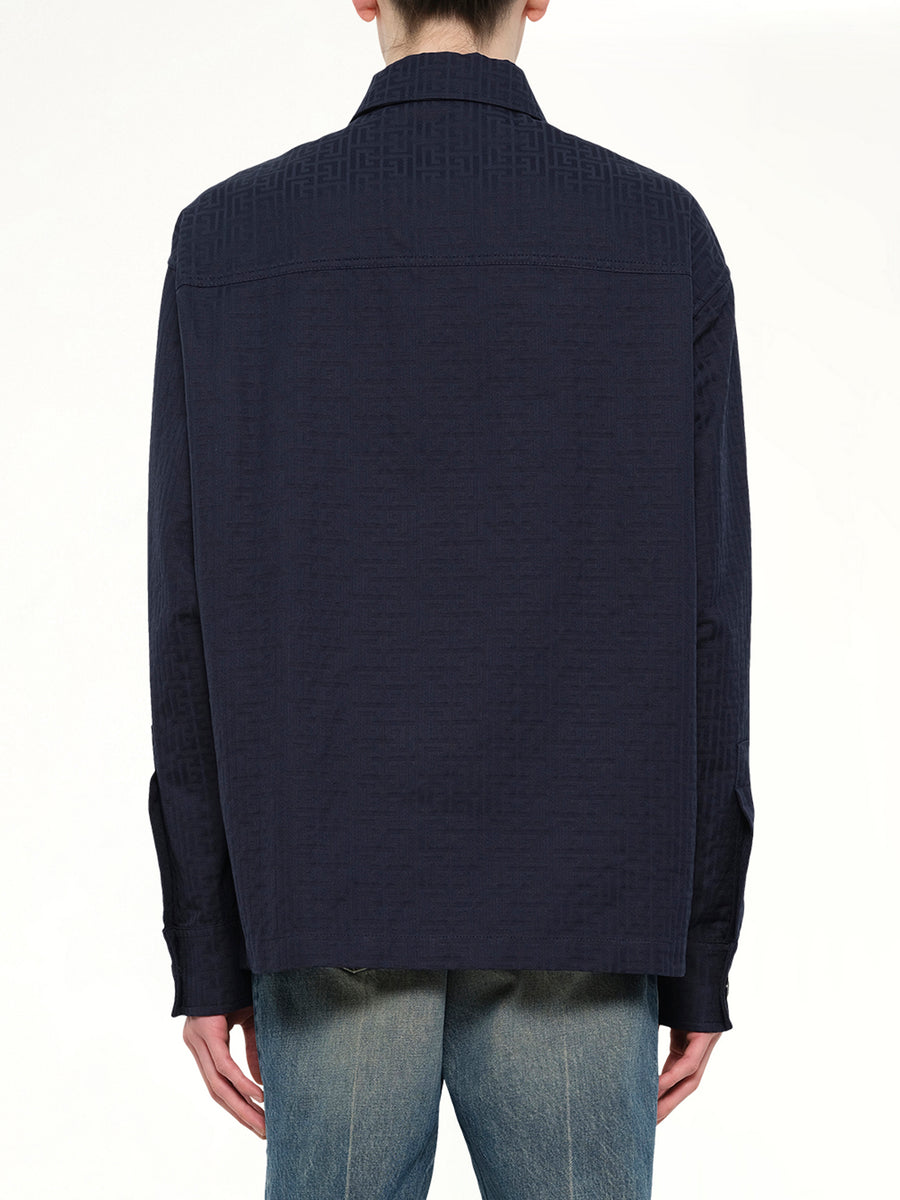 Monogram Cotton Overshirt W/Pockets in Navy