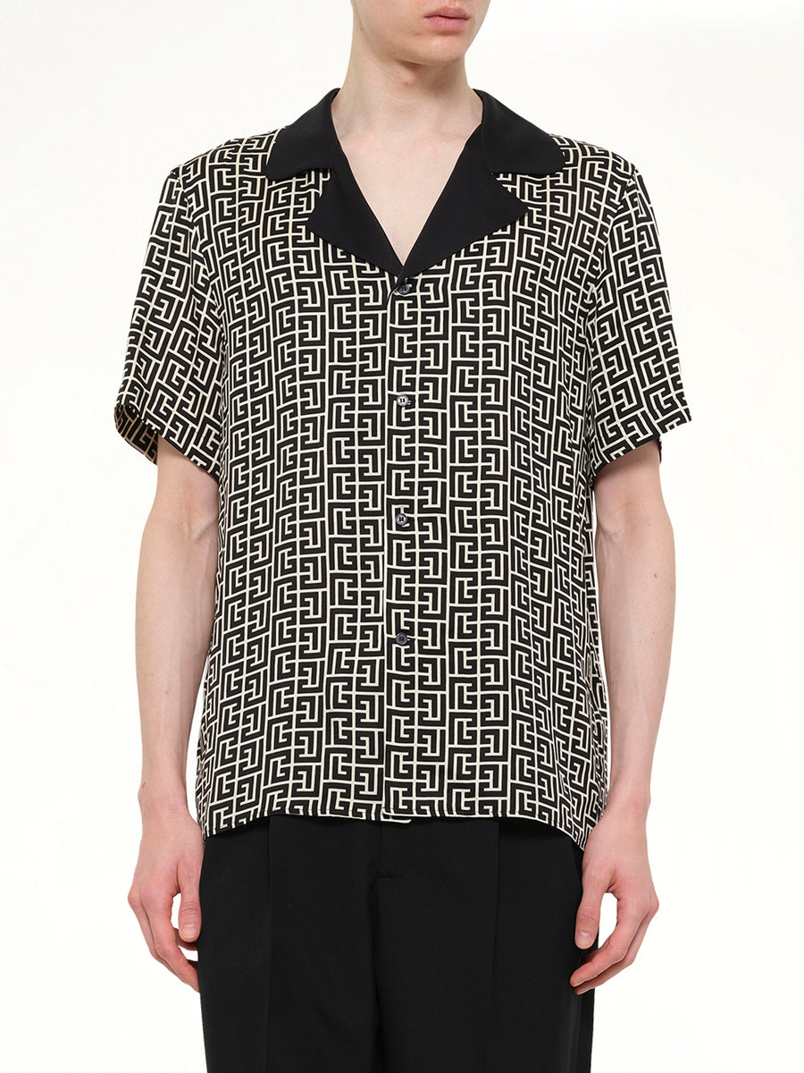 Monogram Cupro SS Pyjama Shirt in Ivory/Black