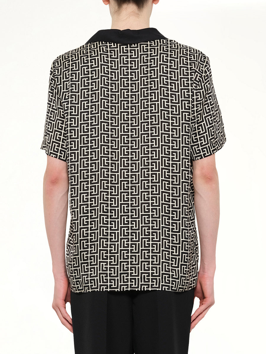 Monogram Cupro SS Pyjama Shirt in Ivory/Black