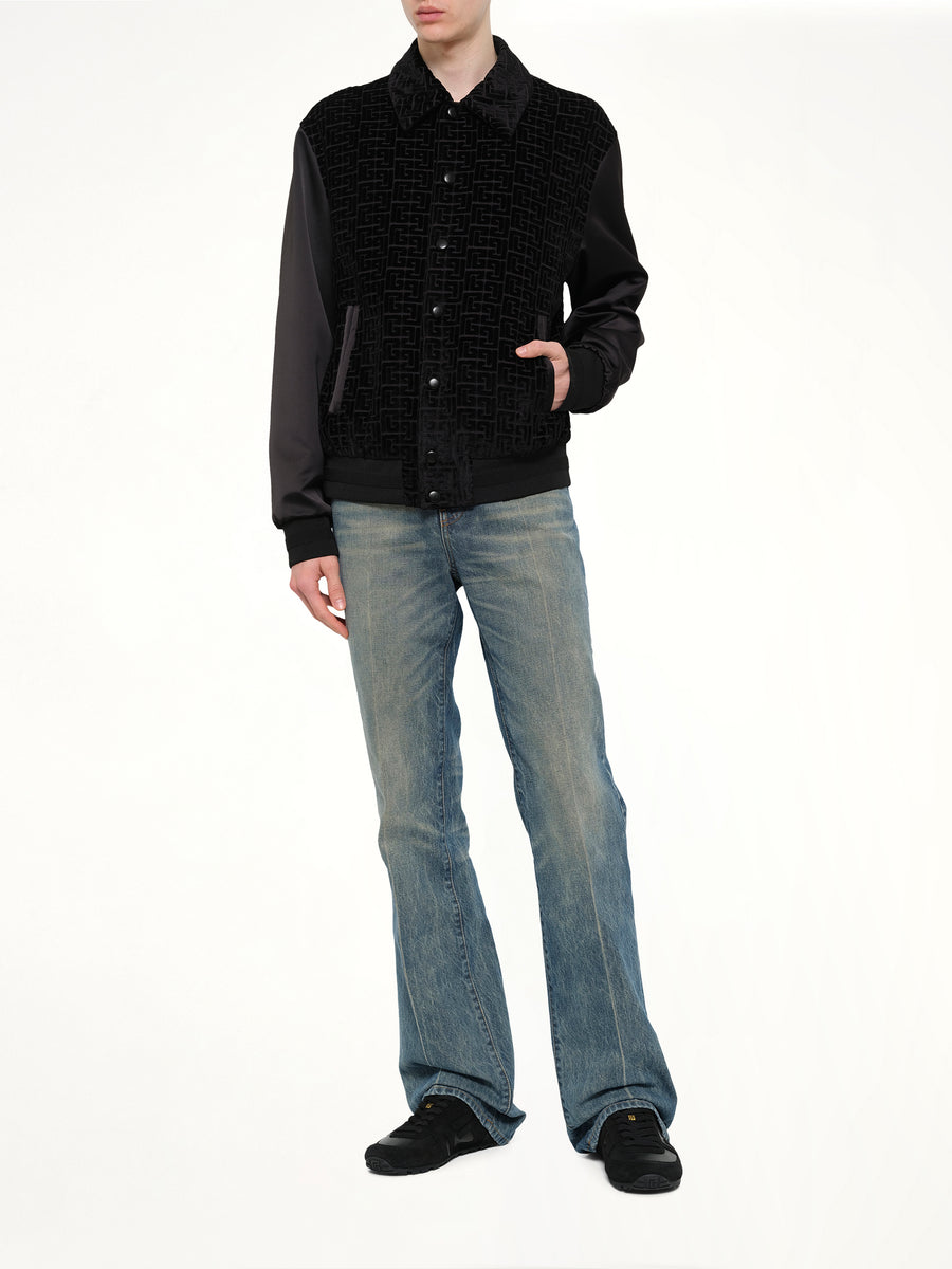 Monogram Velvet/Satin Bomber Jacket in Black