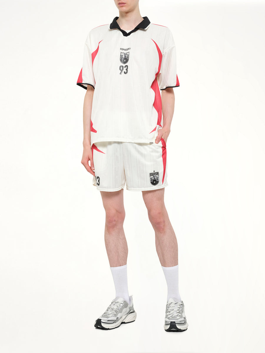 Printed Spike Football Shorts in Flat White