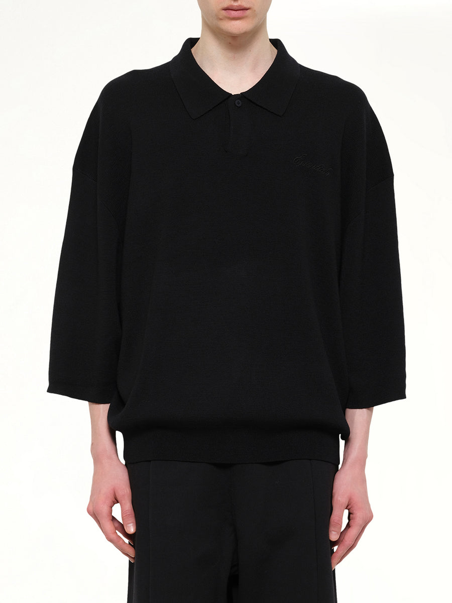 Signature 3/4 Sleeve 90's Knit Polo in Vintage Black