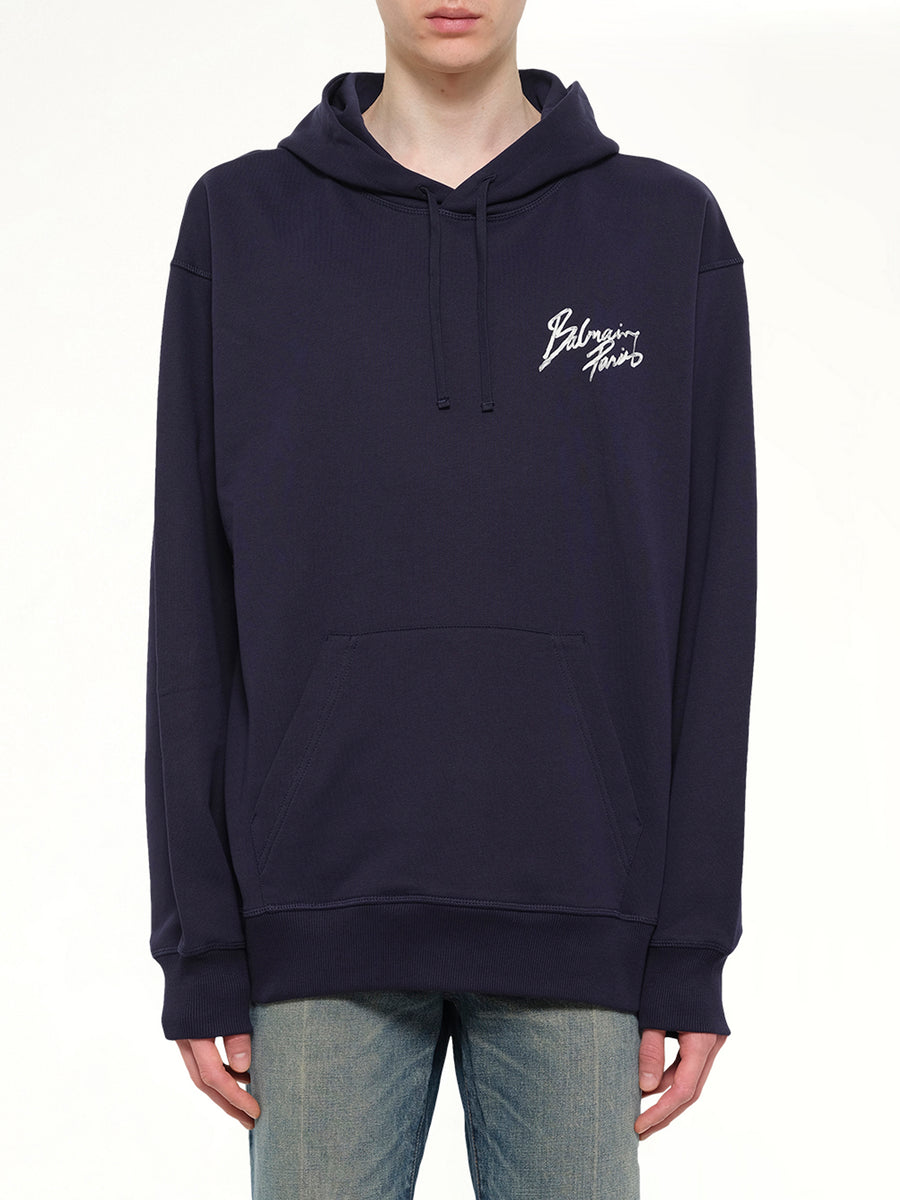 Small Balmain Paris Brush Hoodie Reg in Blue