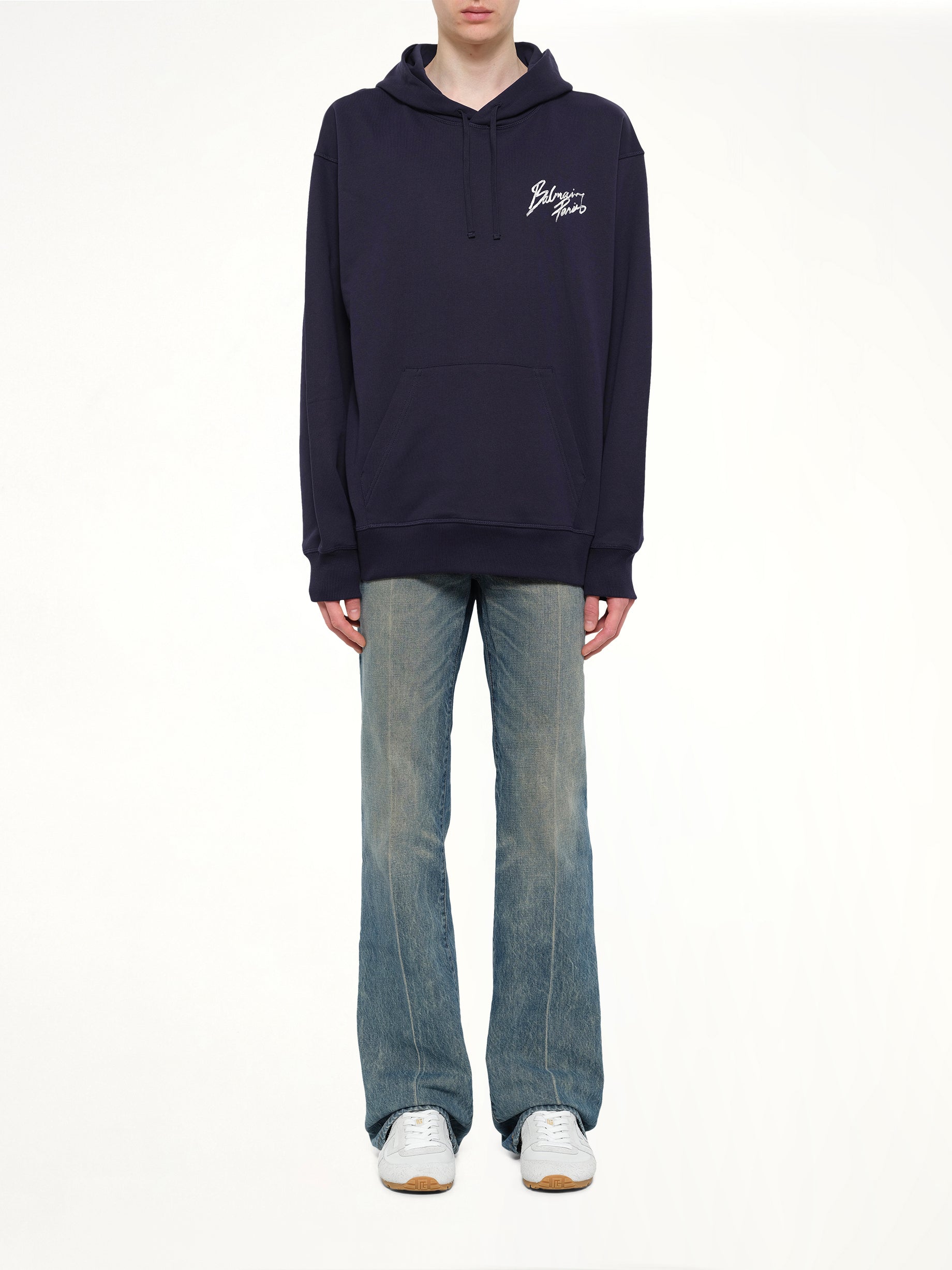 Small Balmain Paris Brush Hoodie Reg in Blue