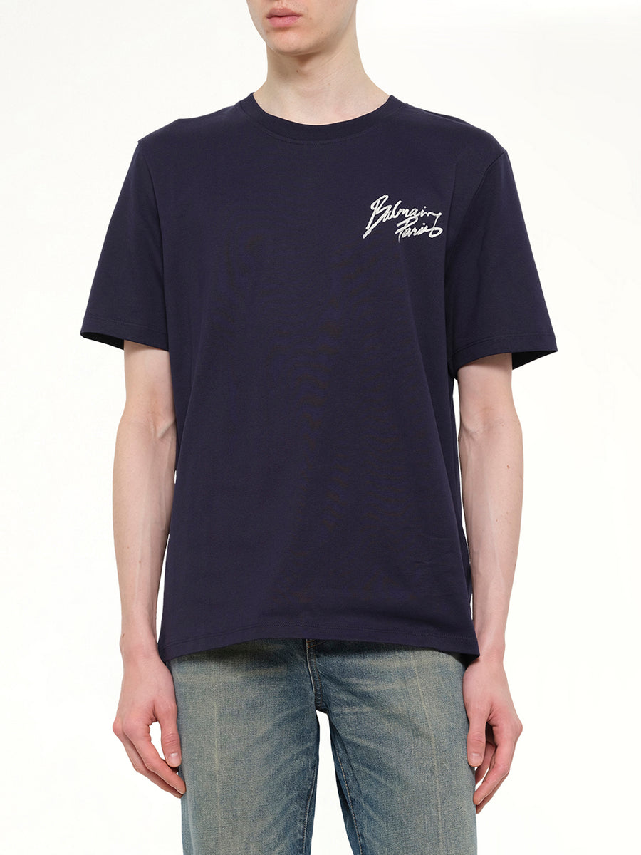 Small Balmain Paris Brush T-Shirt Reg Fit in Blue