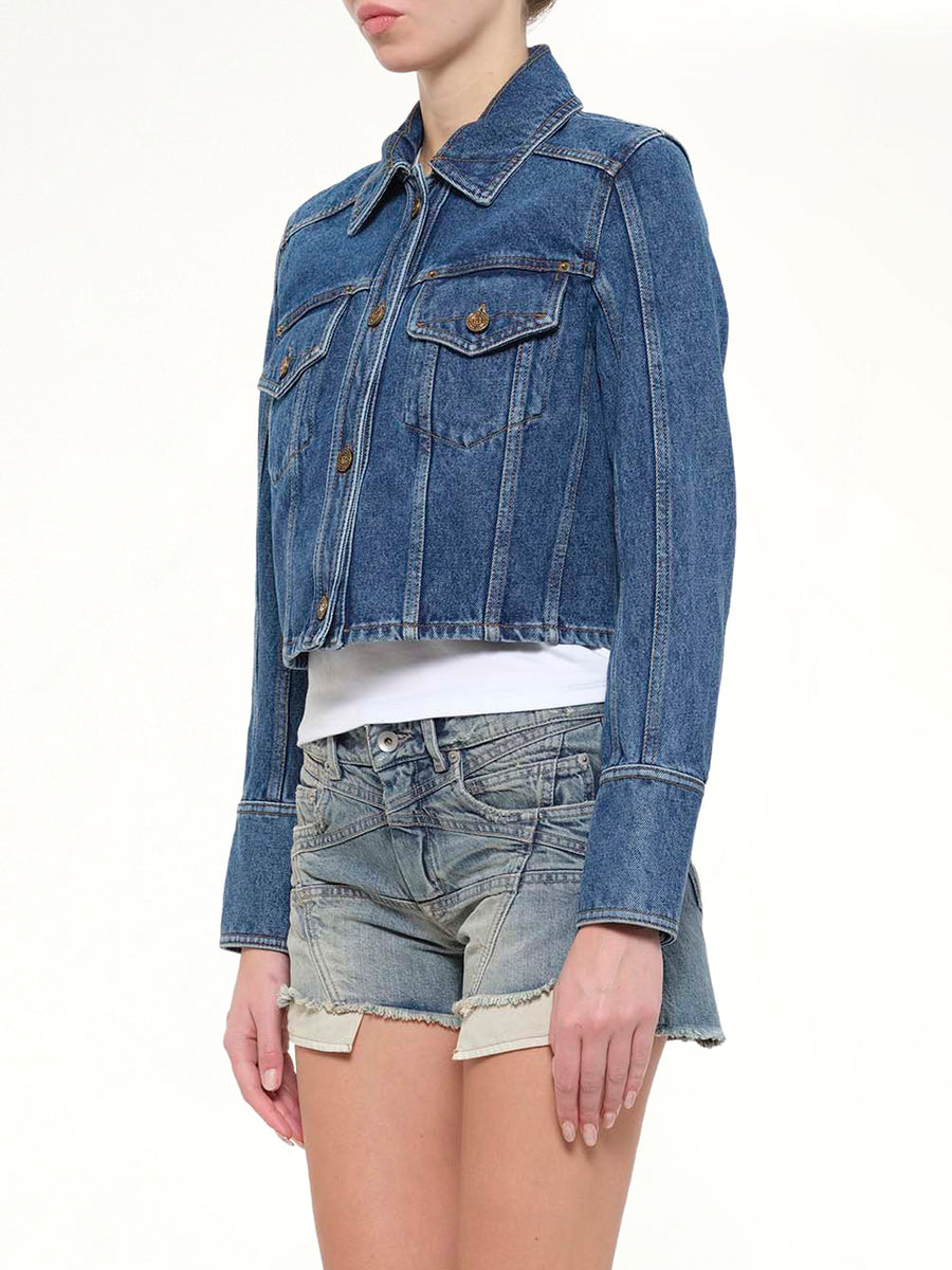 2 Pockets Denim Jacket in Dark Blue