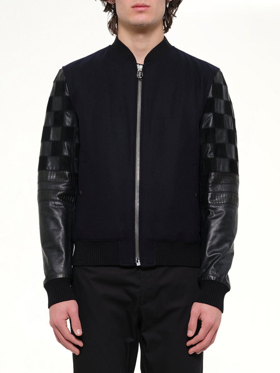 Patchwork Bomber Jacket in Navy