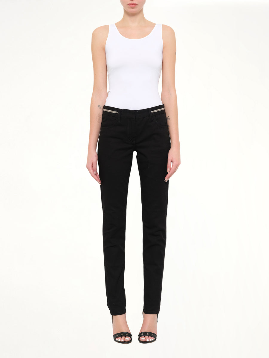 Slim Fit Denim with Zipper at Waist in Black