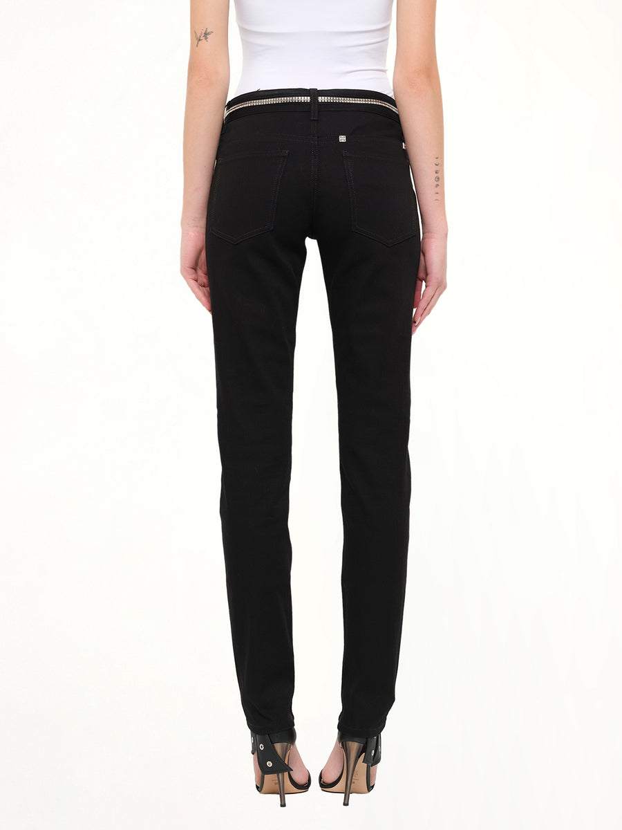 Slim Fit Denim with Zipper at Waist in Black