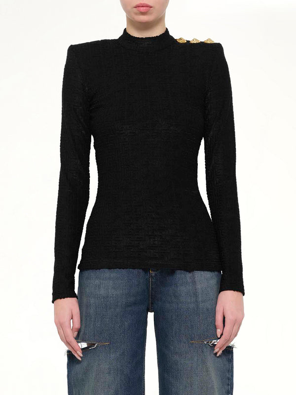 LS Bouclette Monogram Top in Black