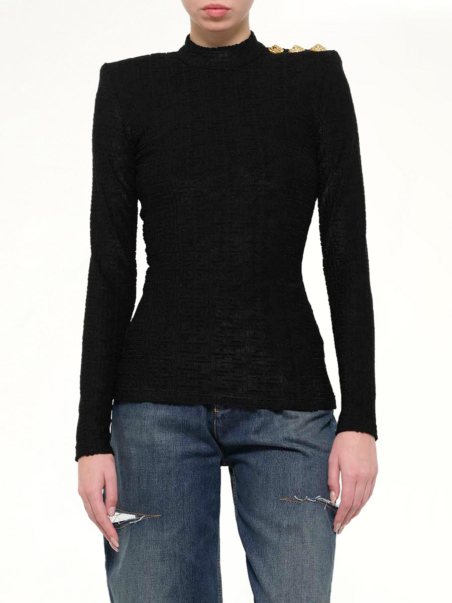 LS Bouclette Monogram Top in Black