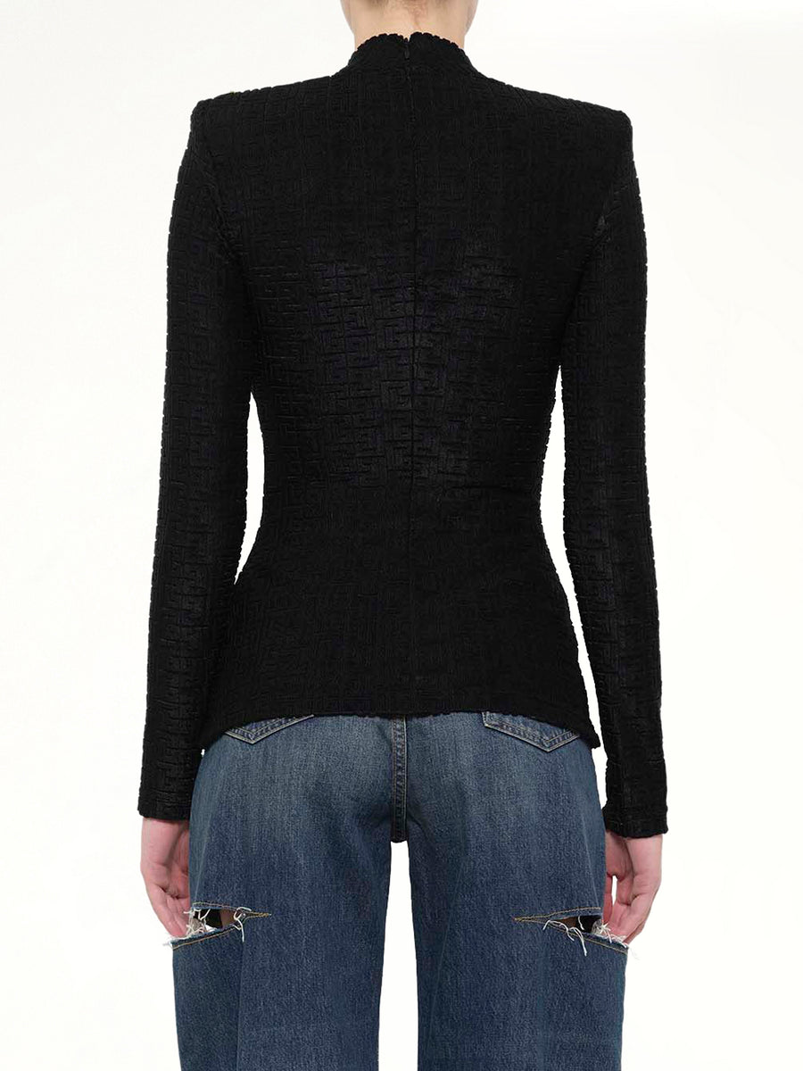 LS Bouclette Monogram Top in Black