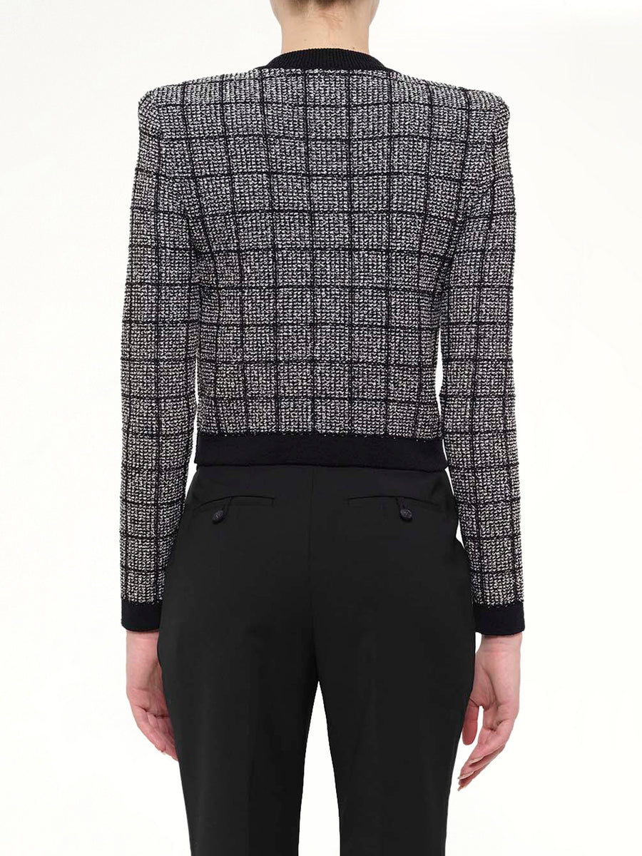 Round Collar Light Tweed Knit Cardigan in Black