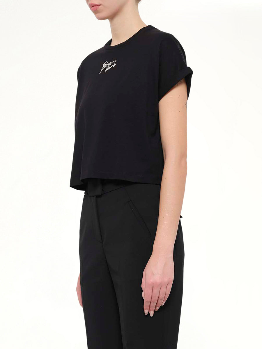 SS Balmain Paris Cropped T-Shirt in Black