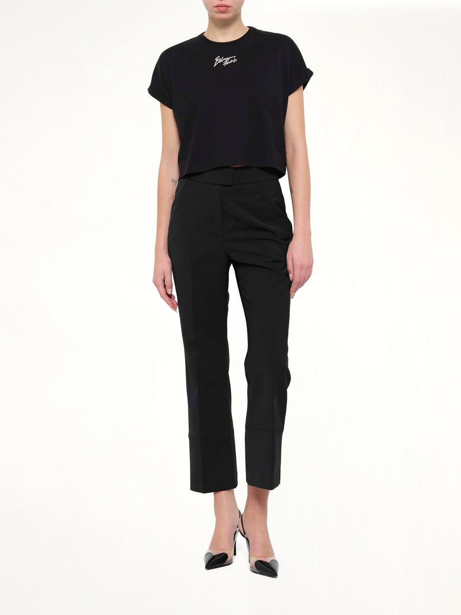 SS Balmain Paris Cropped T-Shirt in Black