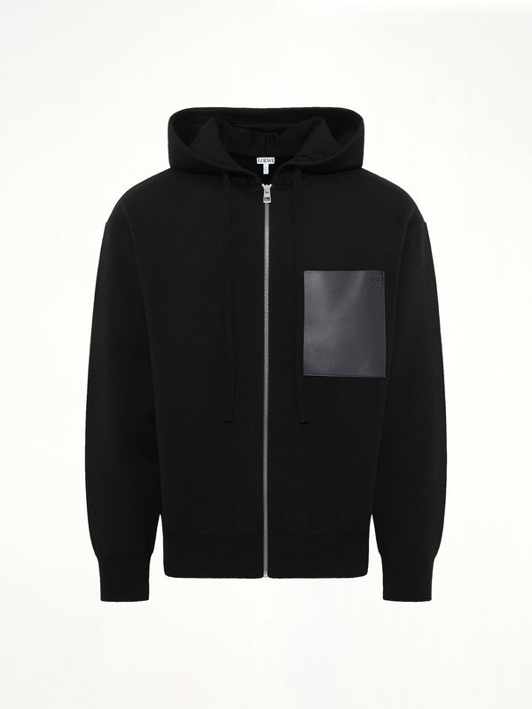 Wool Zip-Up Hoodie in Black