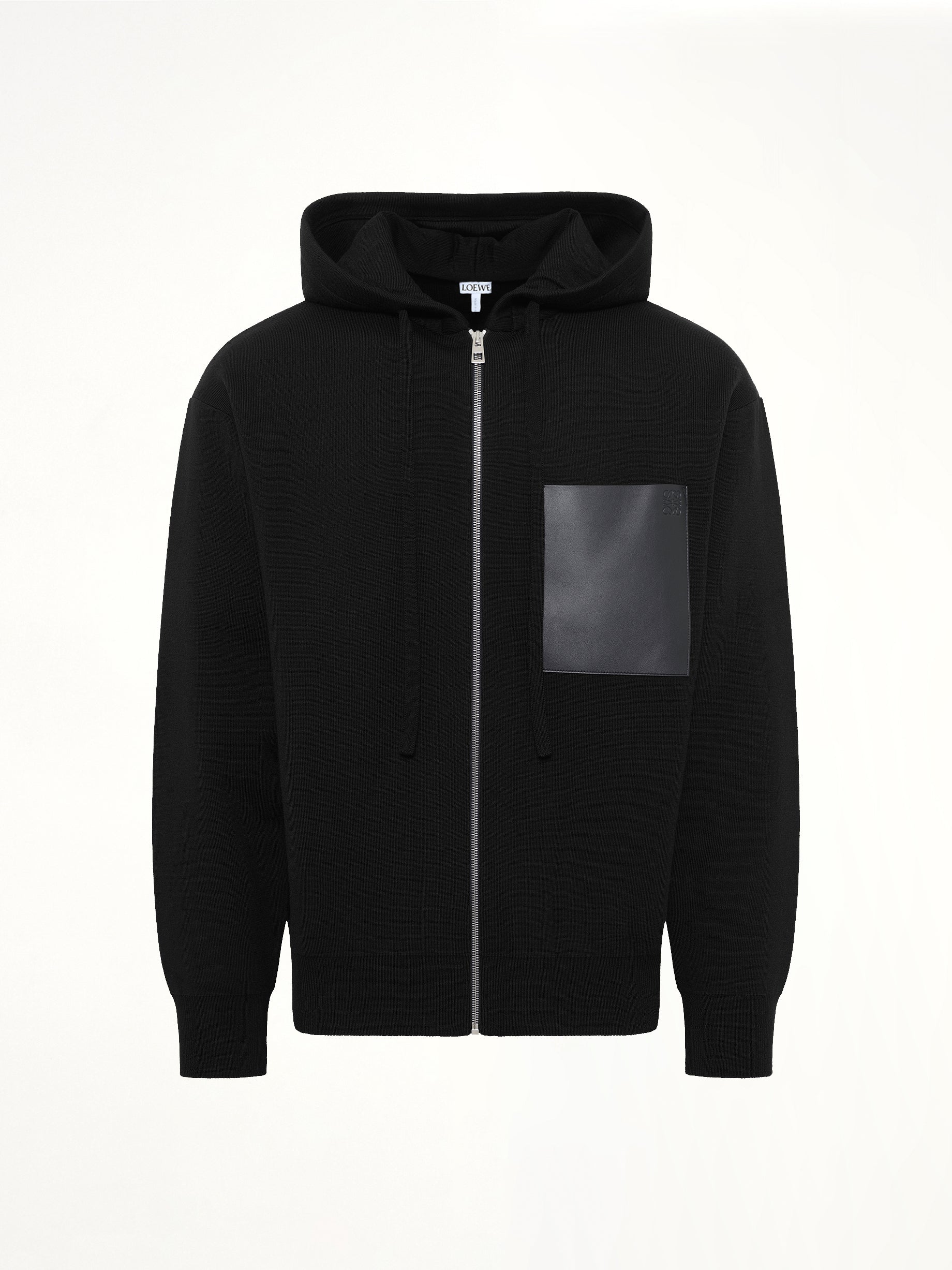 Wool Zip-Up Hoodie in Black