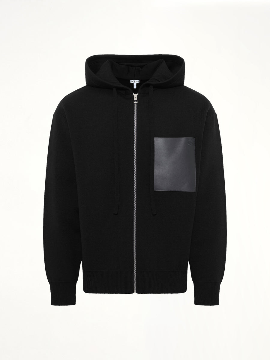 Wool Zip-Up Hoodie in Black