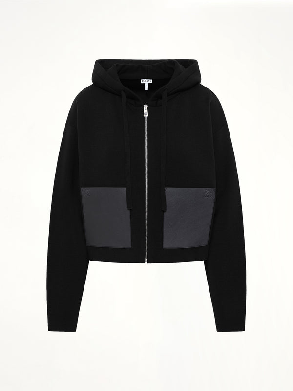 Wool Zip-Up Hoodie in Black