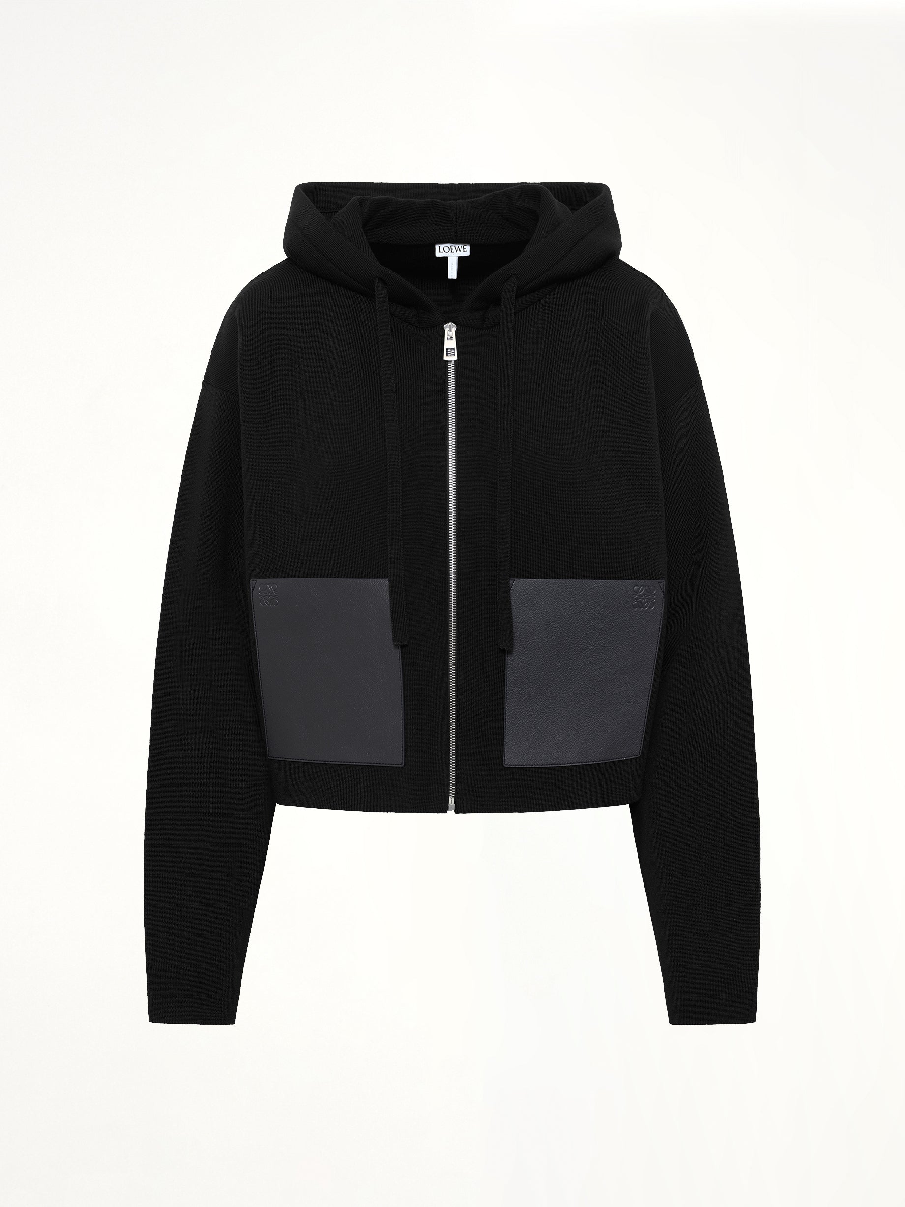 Wool Zip-Up Hoodie in Black