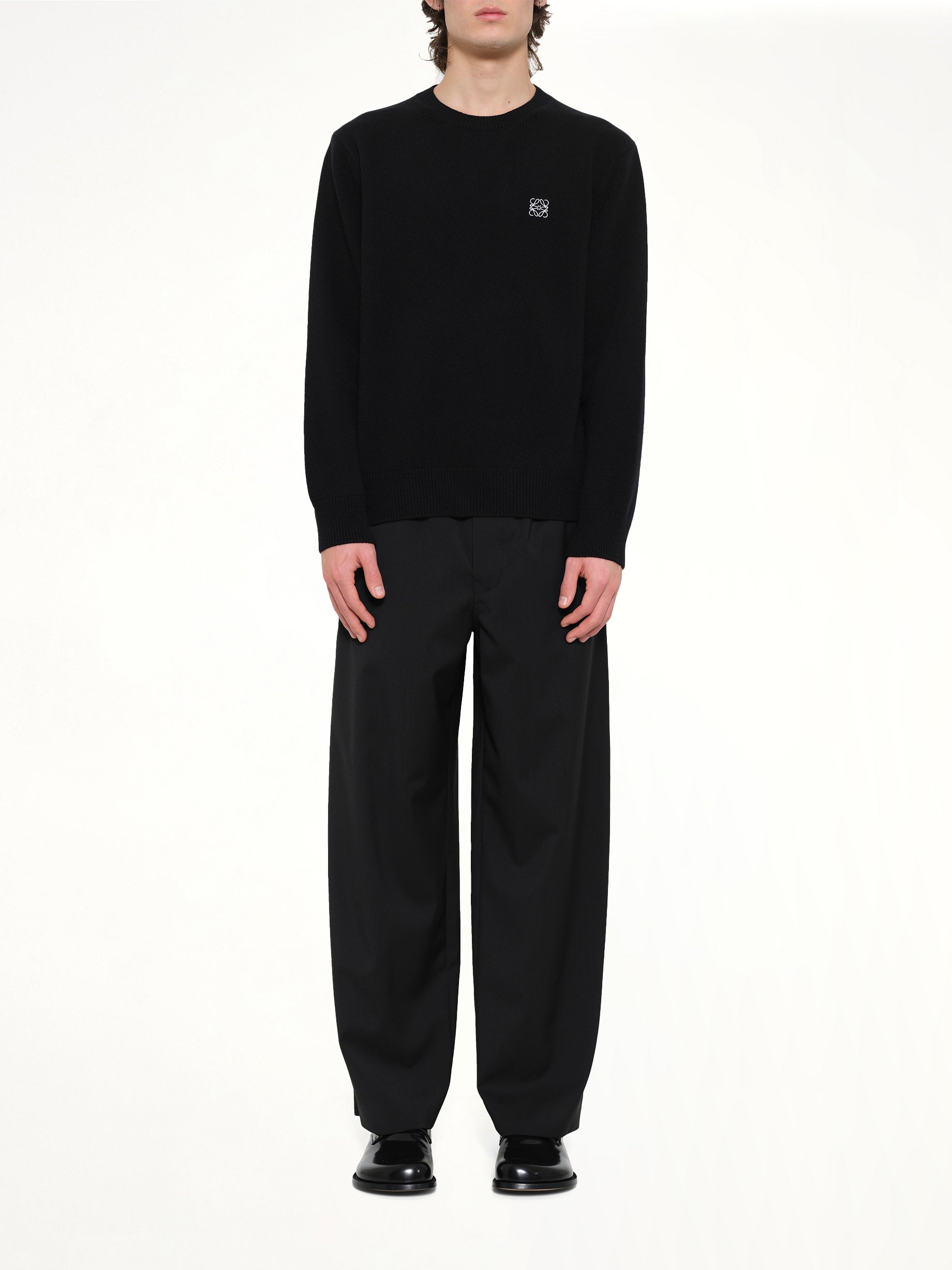 Anagram Embroidered Knit Sweater in Black