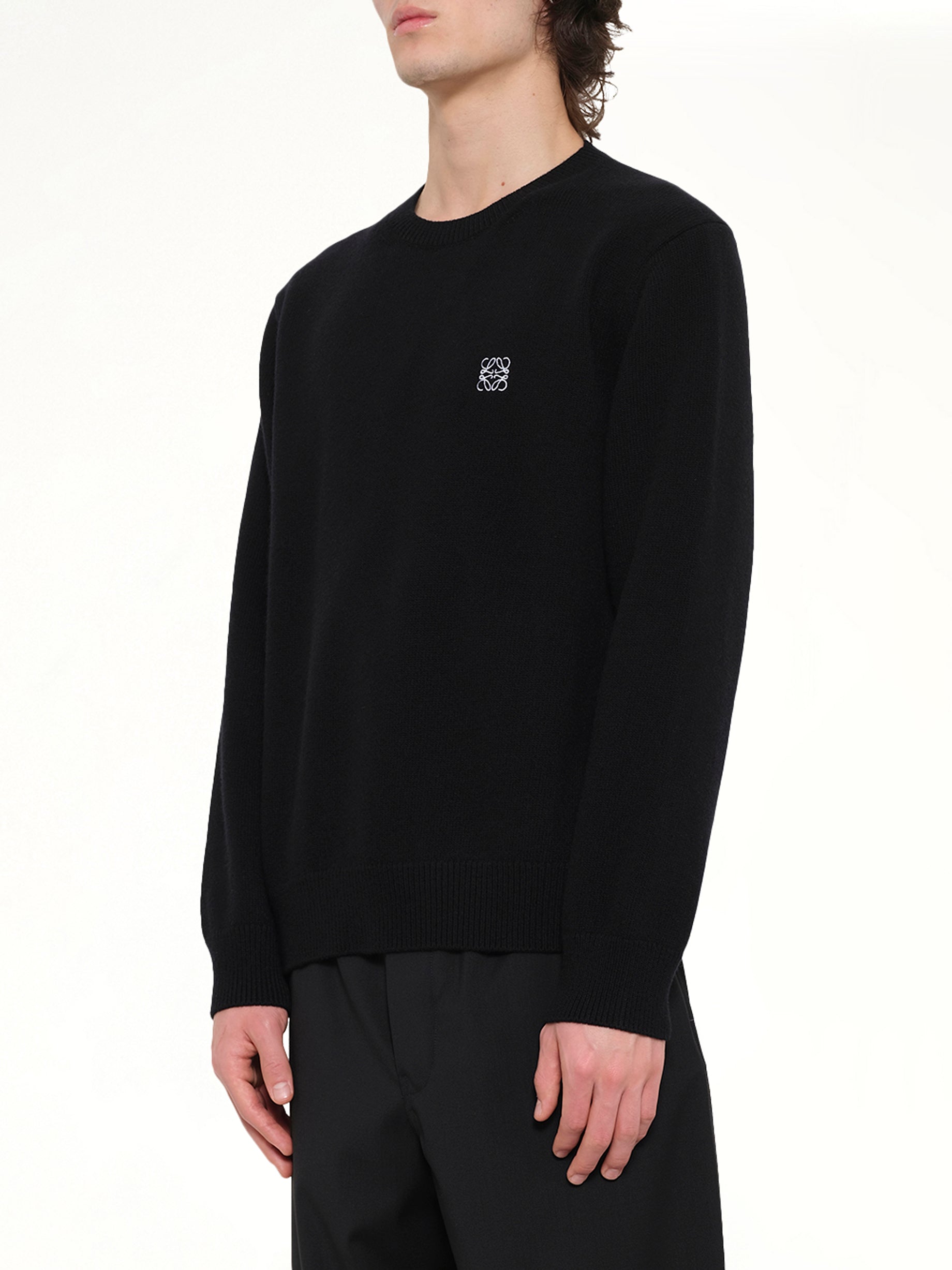 Anagram Embroidered Knit Sweater in Black