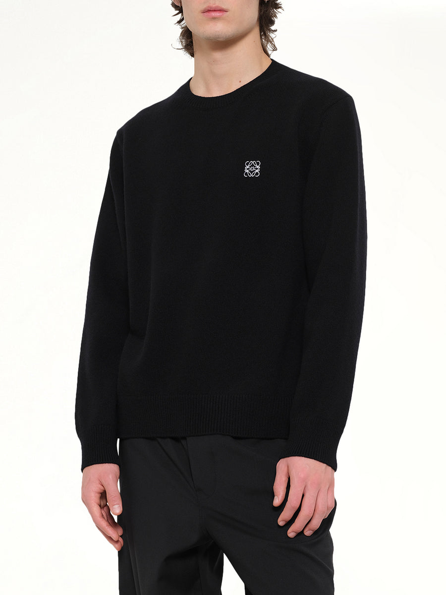 Anagram Embroidered Knit Sweater in Black