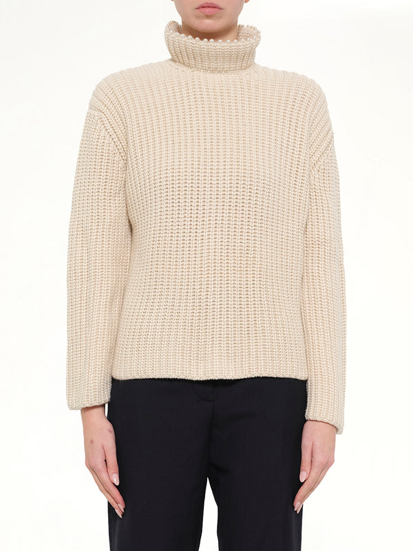 Crop Pearls Sweater in Beige