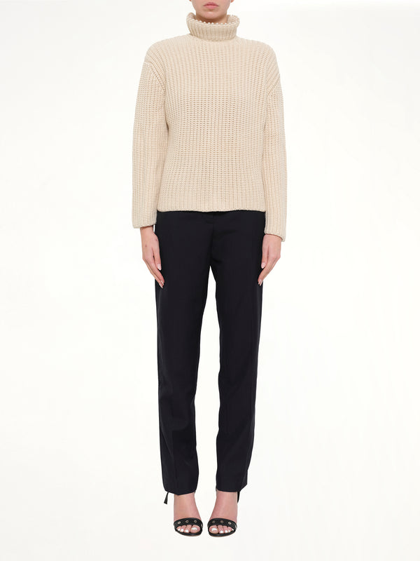 Crop Pearls Sweater in Beige