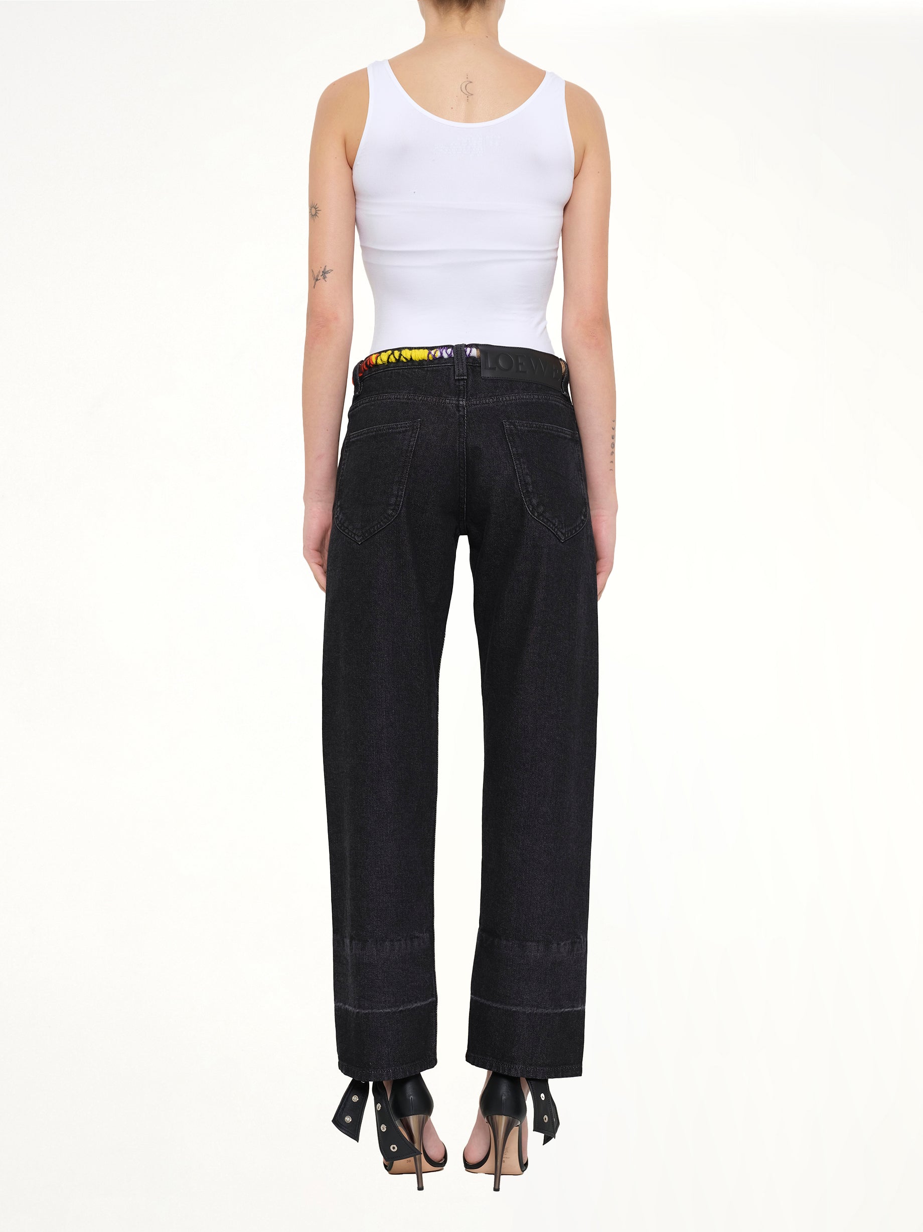 Embroidered Knot 5 Pocket Jeans in Black