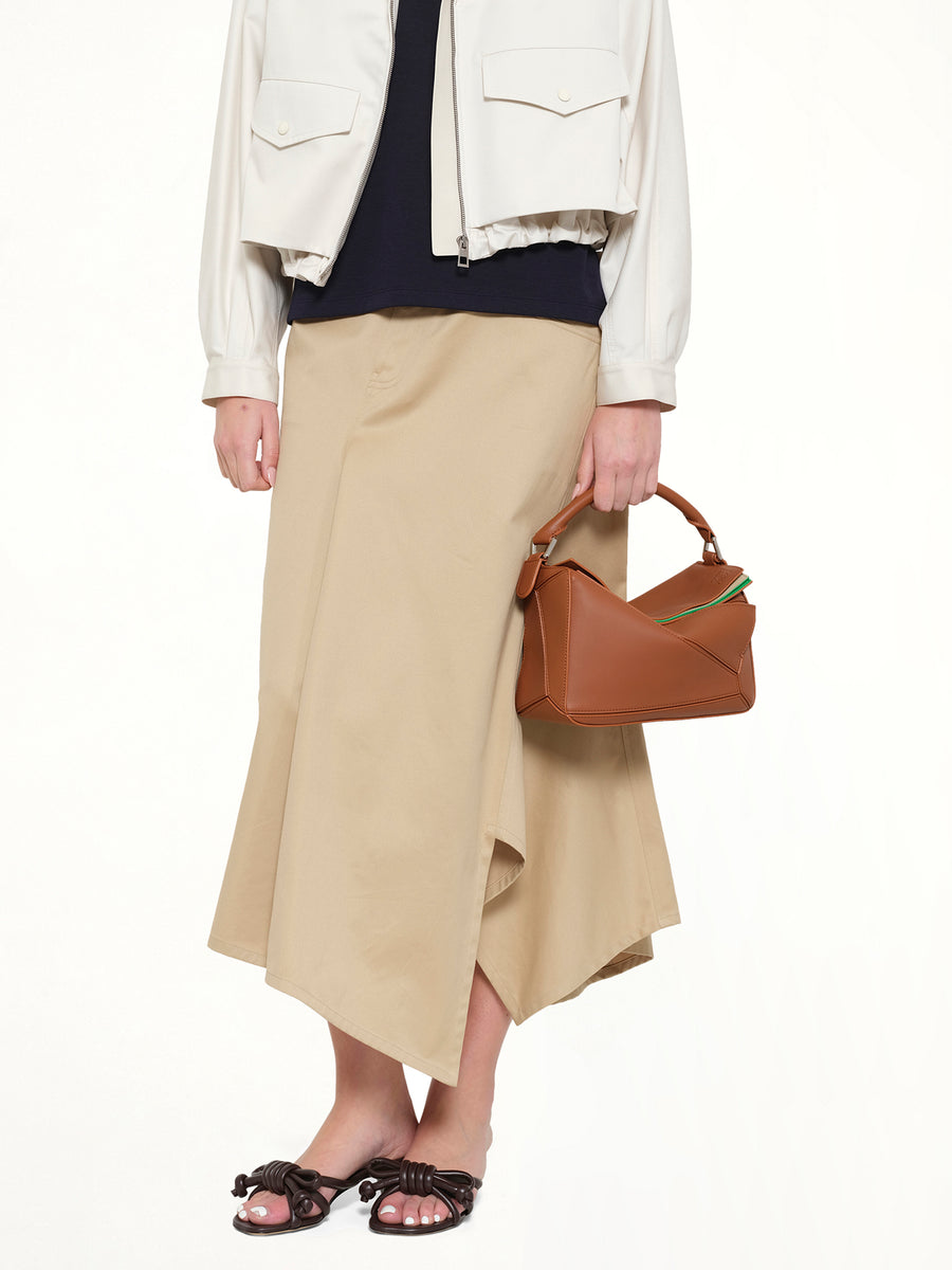 Cotton Utility Asymmetric Skirt in Beige