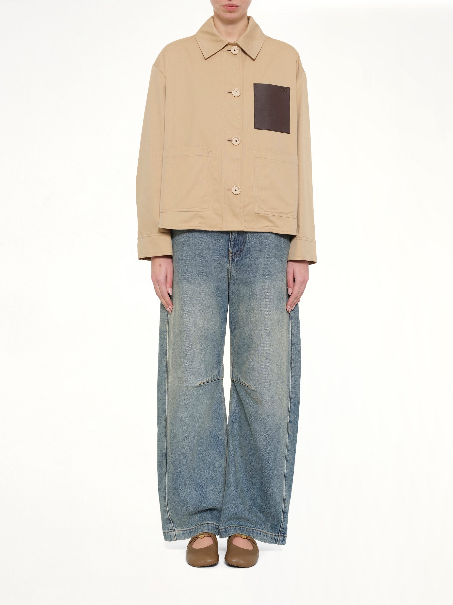 Cotton Utility Workwear Jacket in Beige