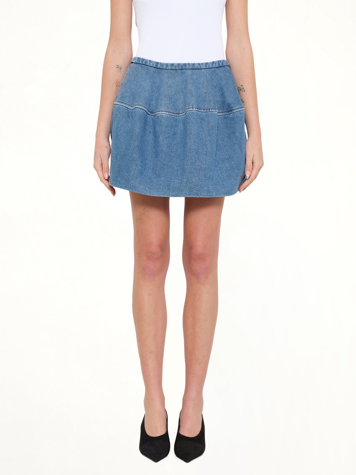 Denim Balloon Skirt in Light Blue