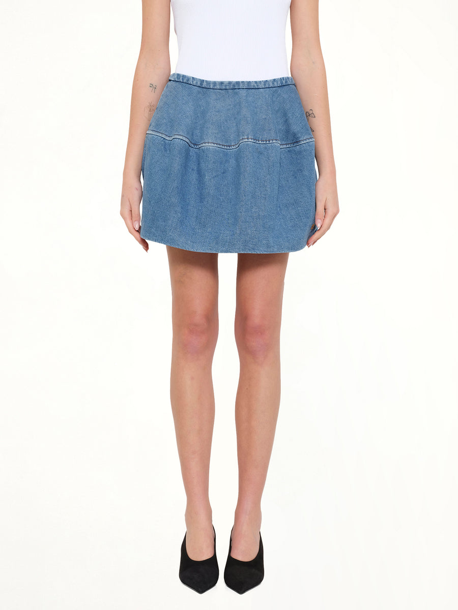 Denim Balloon Skirt in Light Blue